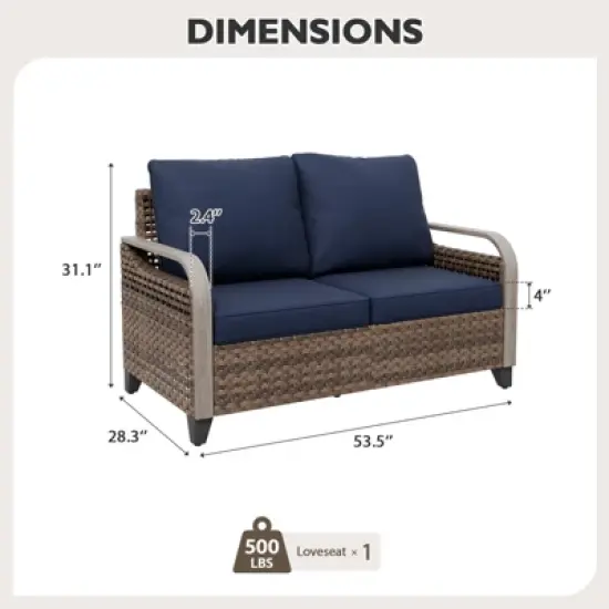 EAGLE PEAK Wicker Outdoor Patio Sofa Modern Rattan Patio Furniture Loveseat for Backyard Deck Porch Balcony, 2 Seat Loveseat image {2}