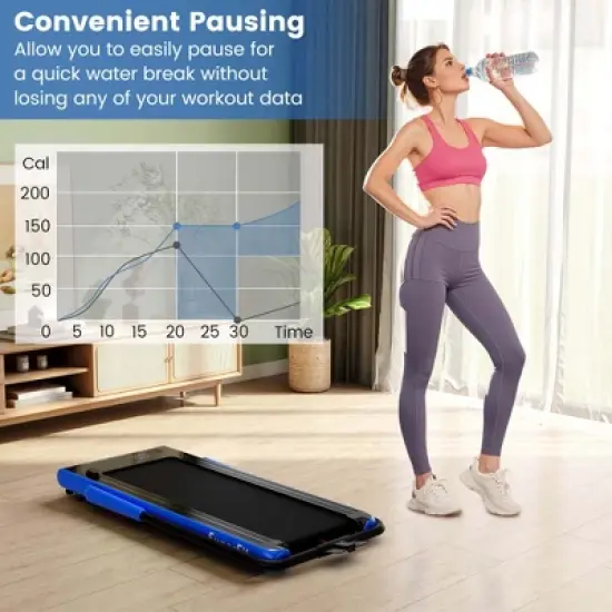 Superfit 3-in-1 Folding Treadmill with Smart Apps Remote Control LED Display and Speakers Blue/Silver image {4}