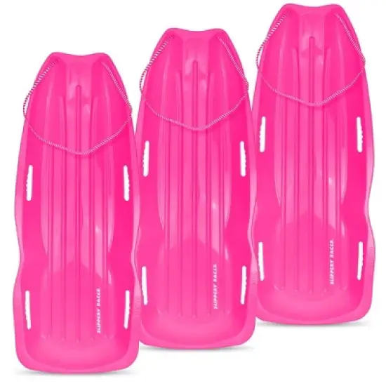 Slippery Racer Downhill Xtreme Flexible Adults and Kids Plastic Toboggan Snow Sled for 2 Riders with Pull Rope (3 Pack) image {11}