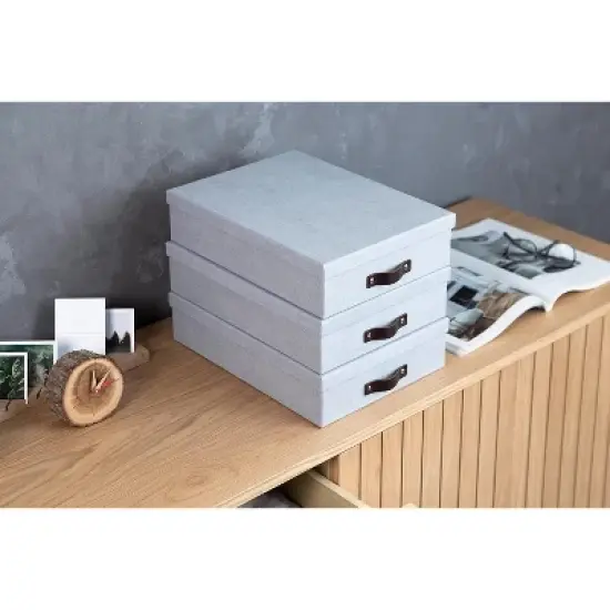 Bigso Oskar Canvas Fiberboard Document Letter Box - File Organizer Box for Paperwork with Handle - Document Storage - 3 Pack - Blue image {5}