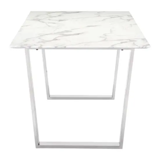 Modern Rectangular Faux Marble Dining Table - Stone, Brushed Stainless Steel - ZM Home image {2}