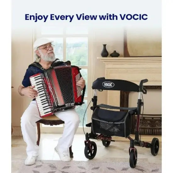 Walkers-for-Seniors-with-Seat,Folding Rolling Walker with Wheels,support 300lbs-Red image {7}