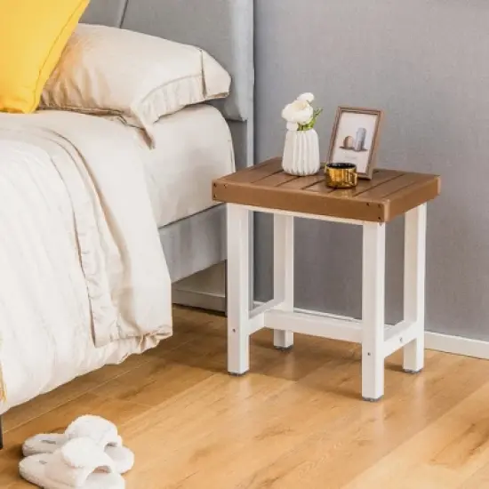 Costway 18'' x 12'' Heavy Duty HDPE Waterproof Shower Bench Spa Bath Shower Stool Brown & Off White image {4}