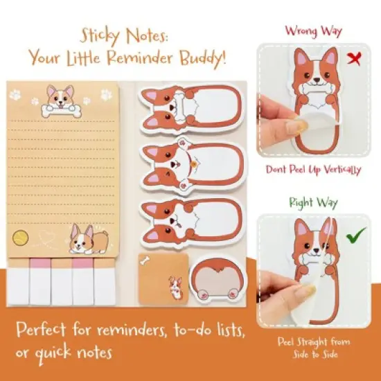 Wrapables Sticky Notes Set, Memo Notepads, Book Tabs, Page Markers, Sticky Notes, Home and Office Supplies (440 Sheets Total), Corgi image {2}