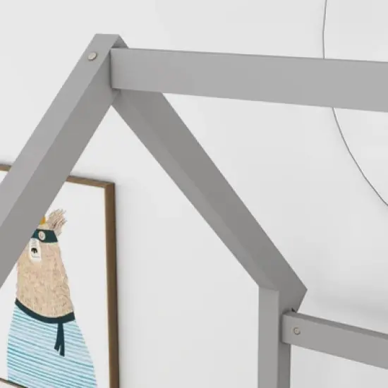 Okak Twin Floor Bed for Toddlers & Kids with Playful House Headboard - Safety Fences, Low-Profile Bed Frame for Nursery to Big Kids Room image {4}