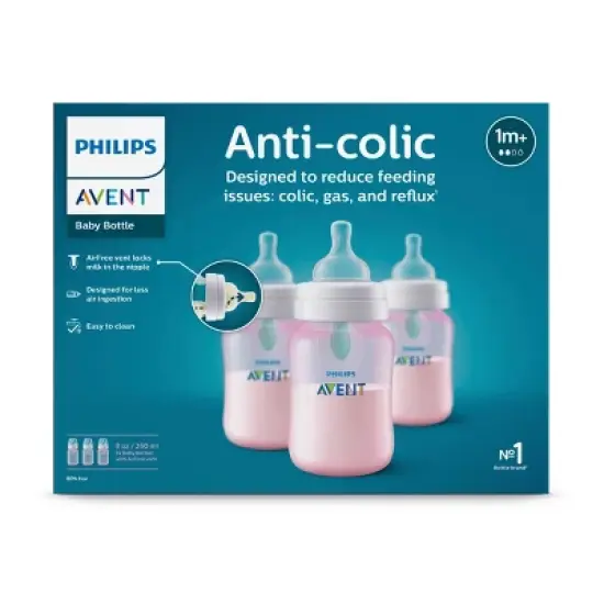 Philips Avent Anti-Colic Baby Bottle with AirFree Vent - Pink - 9oz/3pk image {1}