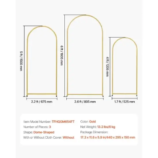 VEVOR Wedding Arch Backdrop Stand, Set of 3, Metal Stable Stand with Case Connection & Chassis Crossbar Design image {7}