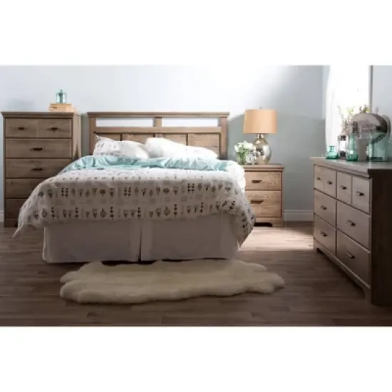South Shore Queen Musano Headboard Natural Walnut: 5-Year Warranty, Laminated Particle Board, Storage Compartment image {1}