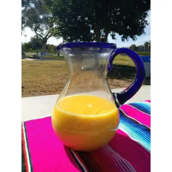 Dos Sue��os Mexican Hand Blown  Pitcher - Blue Rim - 84oz - image {3}