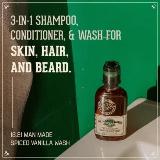 18.21 Man Made Spiced Vanilla 3-in 1 Travel Size Mens Shampoo+Conditioner+Body Wash, 3.4 oz image {2}