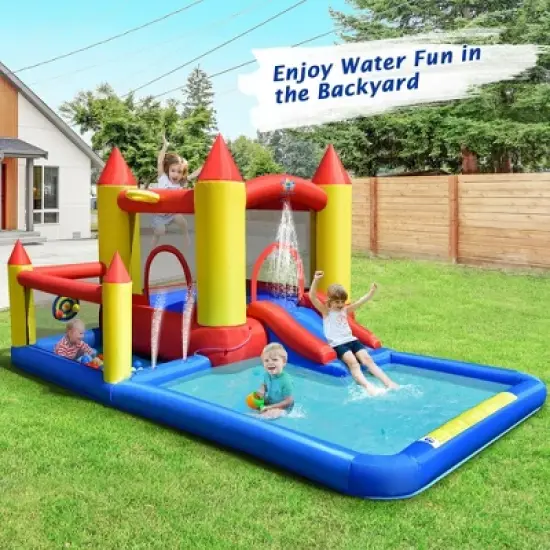 Costway Inflatable Water Slide Castle Kids Bounce House Indoor & Outdoor w/ 480W Blower image {2}
