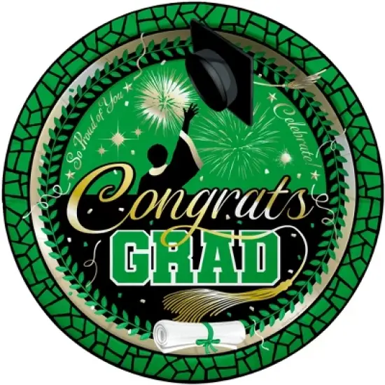 Treasures Gifted Green Graduation Plates 9in - Green Graduation Party Supplies - 16 Pack image {1}