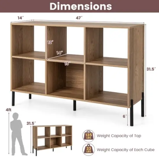 Costway 6 Cube Storage Shelf Organizer Bookcase Square Cubby Cabinet Bedroom Natural image {2}