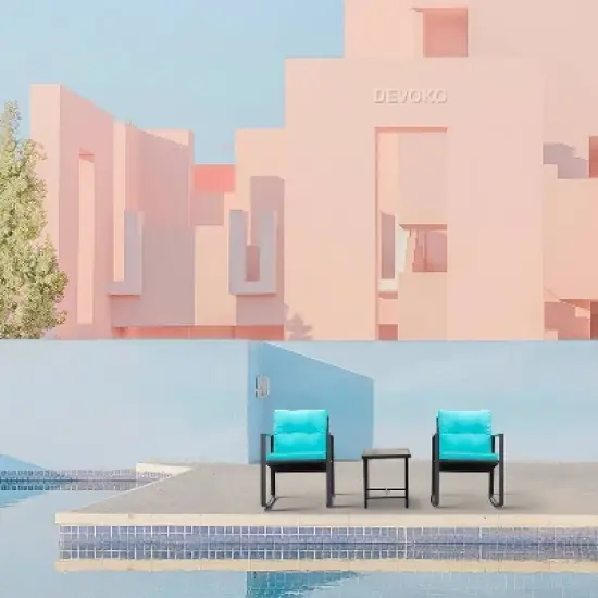 3pc Outdoor Wicker Set with Rocking Chairs & Glass Coffee Table - Devoko
 image {3}