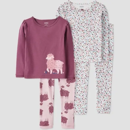 Carter's Just One You&reg; Toddler Girls' Sheep and Ditsy Floral Long Sleeve Pajama Set - Purple image {3}