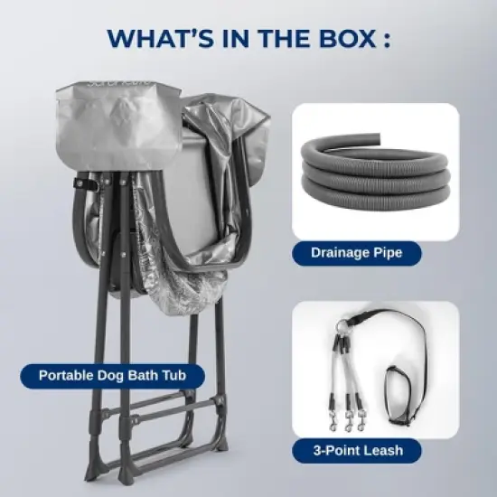 SereneLife Portable Dog Bath Tub with Built-in Drain System, Three-Point Leash Restraint - Gray/Black image {5}