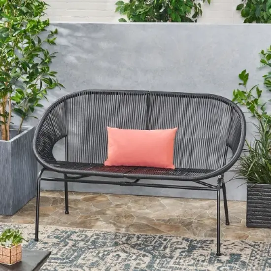 GDFStudio Chardean Outdoor Wicker Wrap Hammock Loveseat with Metal Frame image {1}