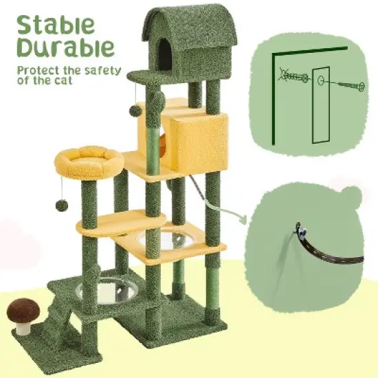 Yaheetech 68.5inch Oasis-themed Cat Tree Cat Tower, Green image {5}