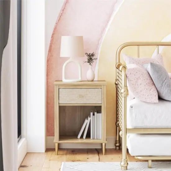 Shiloh Nightstand with Drawer and Lower Shelf, Natural and Rattan image {3}