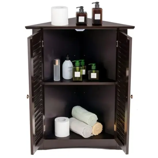 Corner Storage Cabinet Freestanding Floor Cabinet Bathroom w/ Shutter Door Grey\Brown image {9}
