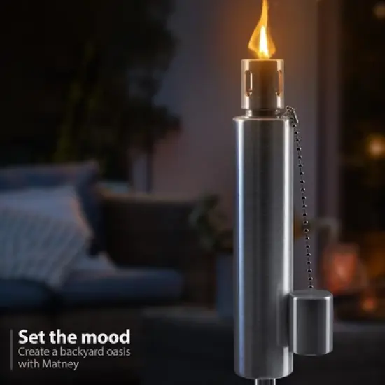 Sorbus Set of 4 Stainless Steel 5ft Outdoor Torches - Decorative Garden & Yard Lights - Fiberglass Wick & Snuffer Cap (Barrel) image {2}