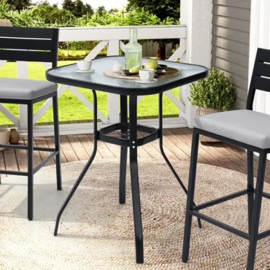 Crestlive Products Outdoor Bar Table with Umbrella Hole Patio Dining Bistro Table with Aluminum Frame Tempered Glass Top Outside Banquet Furniture image {7}