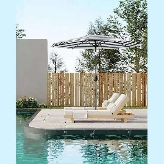 9FT Outdoor Patio Umbrella, 8-Rib Steel Frame with Smooth Crank & Tilt, UV-Blocking Waterproof Canopy for Tables & Poolside image {6}