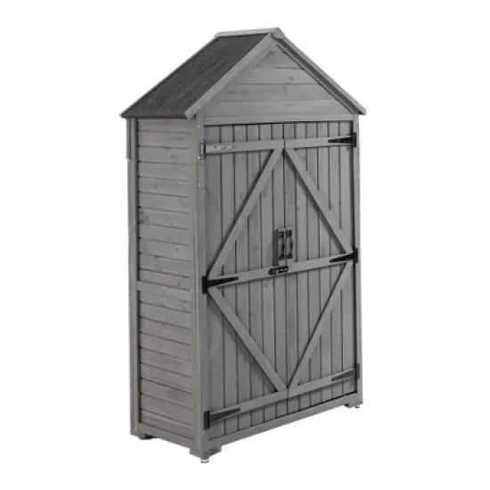 WELLFOR 125 gal Wood Latching Closet Deck Box Gray image {6}