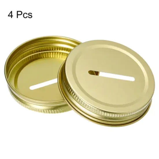 Unique Bargains Regular Mouth Tin Plate Mason Jar Coin Slot Canning Lids 4 Pcs 2.76" Gold image {2}