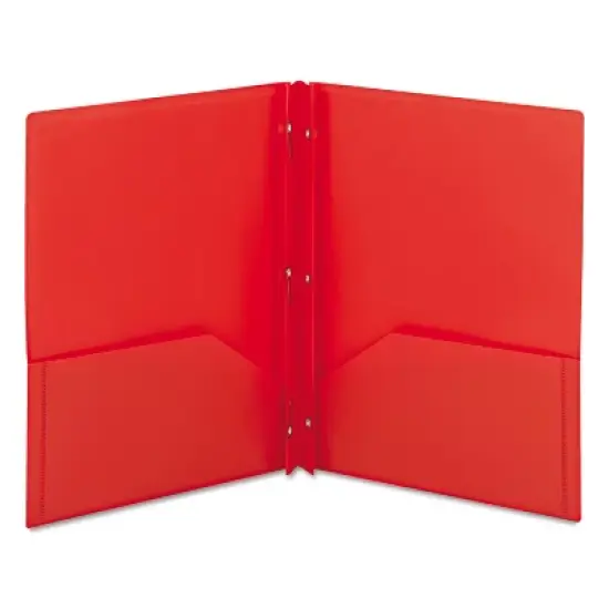 Smead Poly Two-Pocket Folder w/Fasteners 11 x 8 1/2 Red 25/Box 87727 image {1}