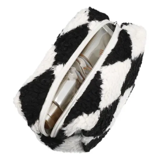 Unique Bargains Portable Travel Terry Cloth Plaid Pattern Makeup Cosmetic Storage Bag 1 Pcs image {4}