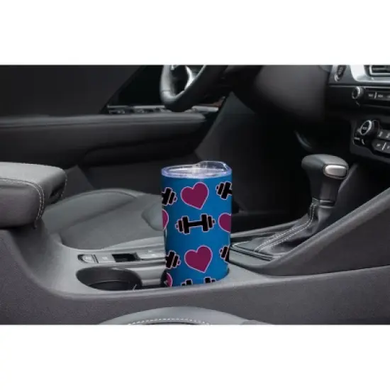 100 North 20 Ounce Stainless Steel On the Go Travel Tumbler With Push Top Lid, Hearts and Weights Blue image {2}