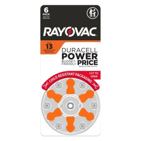 Rayovac Hearing Aid Battery Size 13 6pk - Orange: 1.4V, Device-Specific, Single-Use image {8}