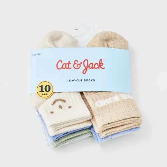 Baby Kids' 10pk Low Cut Socks - Cat & Jack&trade; 12-24M: Rib Cuffs, Midweight Knit, Solid & Classic Patterns image {1}