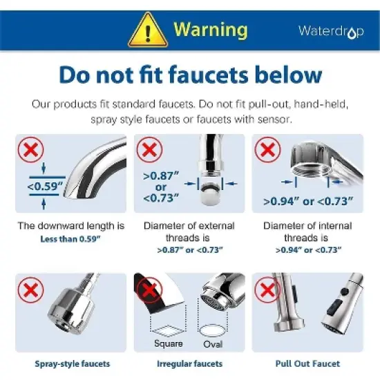 Waterdrop Stainless Steel Faucet Water Filter Includes Extra FF-03-C-1 Filter image {1}