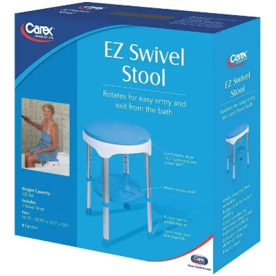 Carex EZ Swivel Shower Stool - 360&deg; Rotating Seat, Height-Adjustable, Plastic image {1}