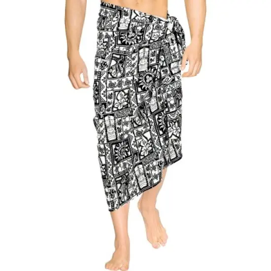 HAPPY BAY Men's Beach Holidays Cover Up Summer Long Sarong Wrap Beachwear Vacation Cover-Up Lava Lava for Men One Size Black image {1}