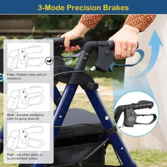 Lycvki Lightweight Foldable Rollator Walkers with Adjustable Handles and Seat Height for Seniors All-Terrain 8" Big Roller Wheels image {4}