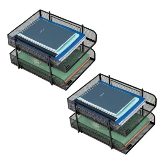 Mind Reader Network Collection 2-Tier Paper Tray Desk Organization Set Black image {3}