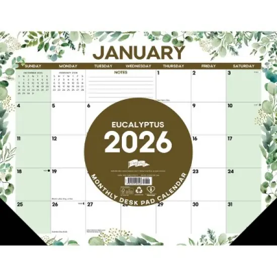 Willow Creek Press 22"x17" 2026 Eucalyptus Large Monthly Deskpad image {2}