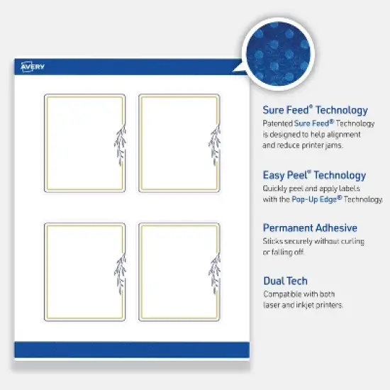 Avery 4" x 3-1/3" Labels, Gold & Navy Border with Florals, 40 ct image {2}