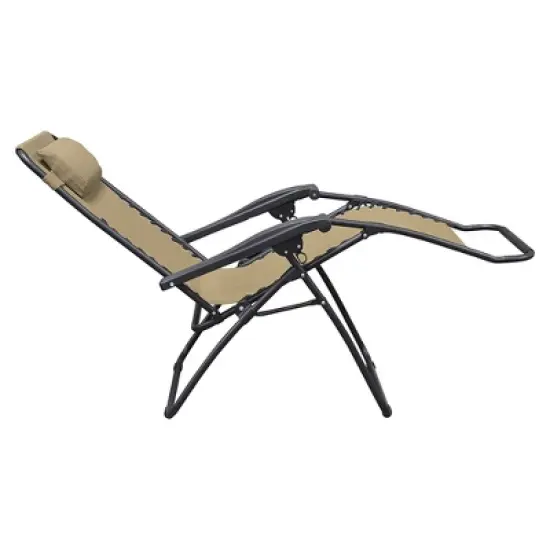 Caravan Sports Zero Gravity Outdoor Portable Folding Camping Lawn Deck Patio Pool Recliner Lounge Chair for Adults, Adjustable Headrest, Beige image {2}