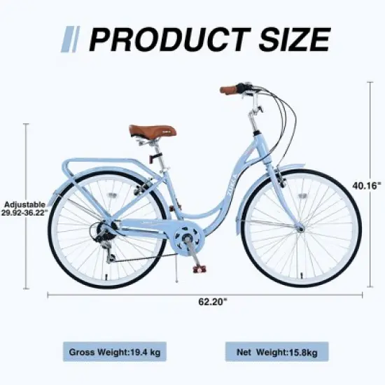 Aukfa 24" Folding Bike for Women and Girls - Single Speed Commuter Bike with Steel Frame, Anti-Slip Tires and Adjustable Seat image {3}