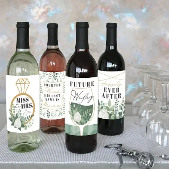 Big Dot of Happiness Boho Botanical Bride - Greenery Bridal Shower & Wedding Party Decorations - Wine Bottle Label Stickers - Set of 4 image {7}