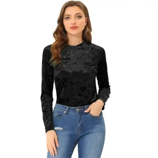 Allegra K Women's Casual Vintage Velvet Crew Neck Long Sleeve T-shirts image {4}
