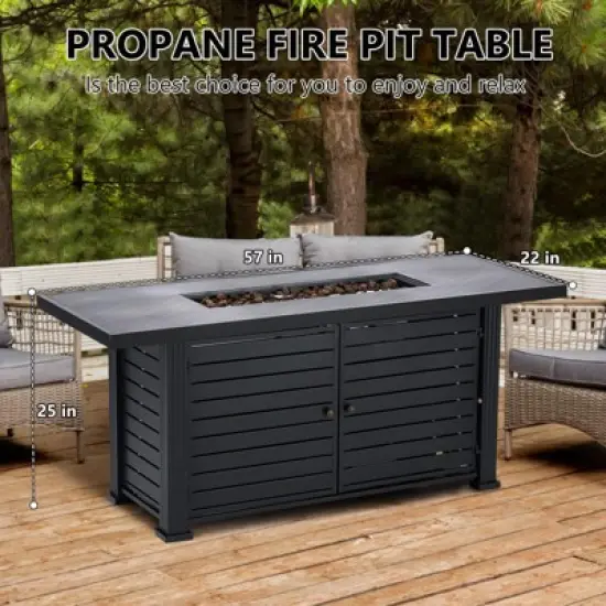 52inch Outdoor Propane Fire Pit Table, 50,000 BTU Rectangle Gas Fire Pit Table with Lid&Rain Cover image {2}