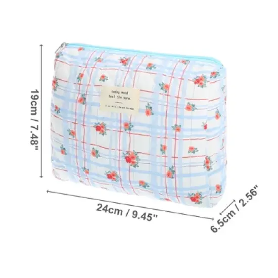 Unique Bargains Durable Medium Quilted Makeup Bag Blue Red 1 Pc image {1}