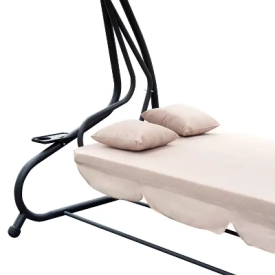 Outsunny 3 Seat Outdoor Free Standing Swing Bench Porch Swing with Stand, Comfortable Cushioned Fabric & Included Canopy image {4}