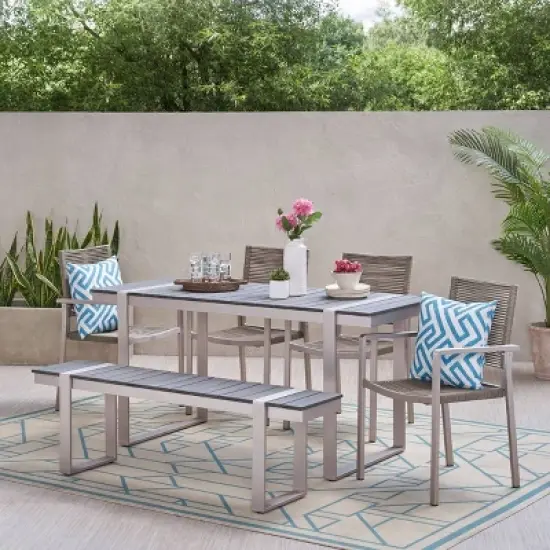 Quay 6pc Outdoor Aluminum Dining Set - Gray/Dark Gray/Silver - Christopher Knight Home image {1}