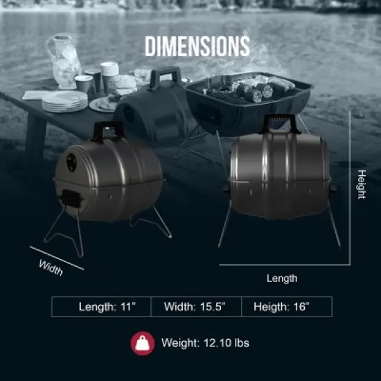 Americana Grills Keg A Que Charcoal BBQ Grill, Portable Outdoor Barbecue with Durable Powder Coated Hood and Bowl, 186 Square Inch Cooking Area, Black image {2}